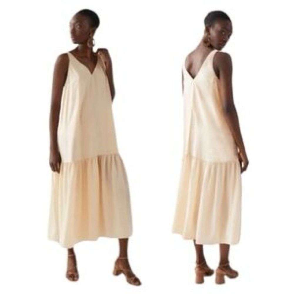 H&M Champagne V-Neck Drop Waist Slip Maxi Women's Dress (Size XS)